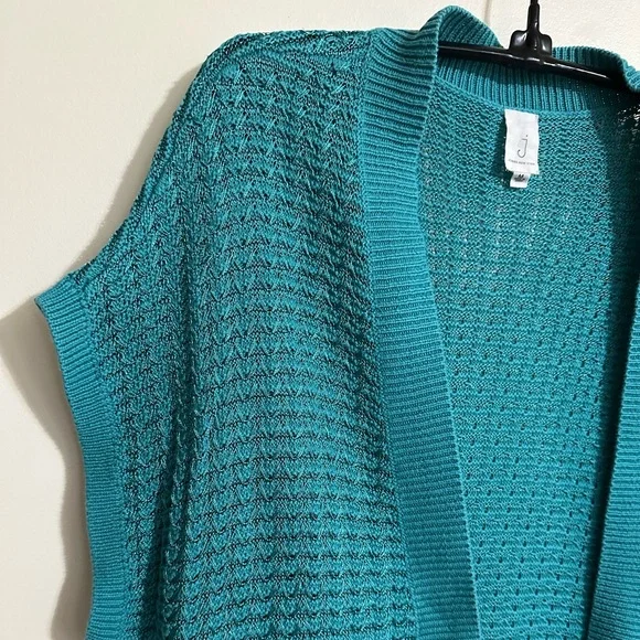 Jones New York Turquoise OpenWeave Cotton Blend Sleeveless Cardigan Vest, Size M - Picture 4 of 7